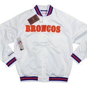 Mitchell & Ness Broncos White Bomber Jacket with Blue and Orange Details